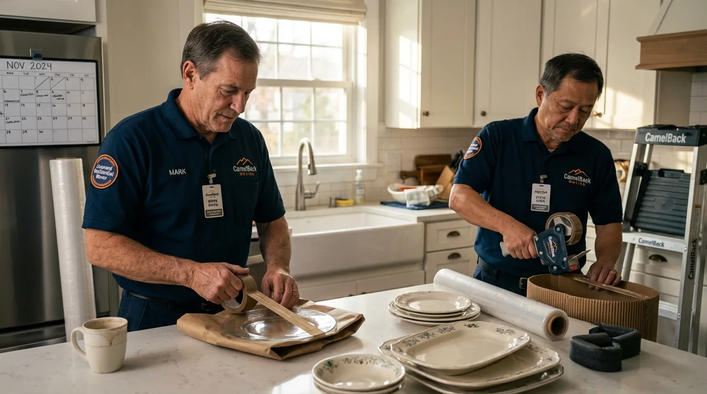 Professional crew packing kitchen dishware in Andalusia, AL
